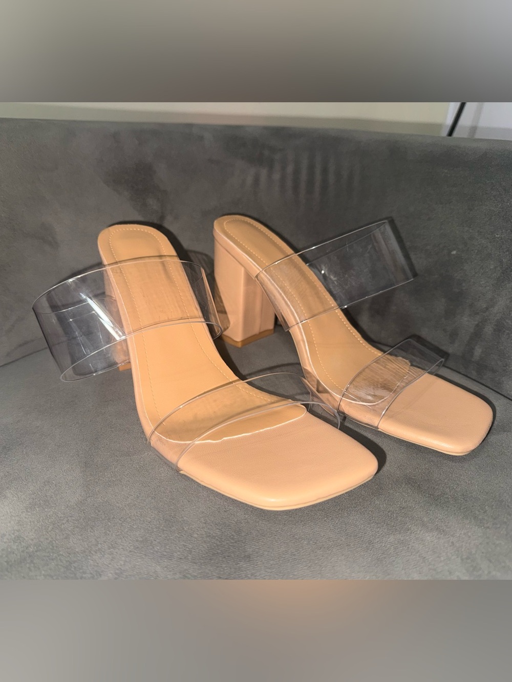 NWOT - Clear Strap Nude Block Heel Sandals - Women